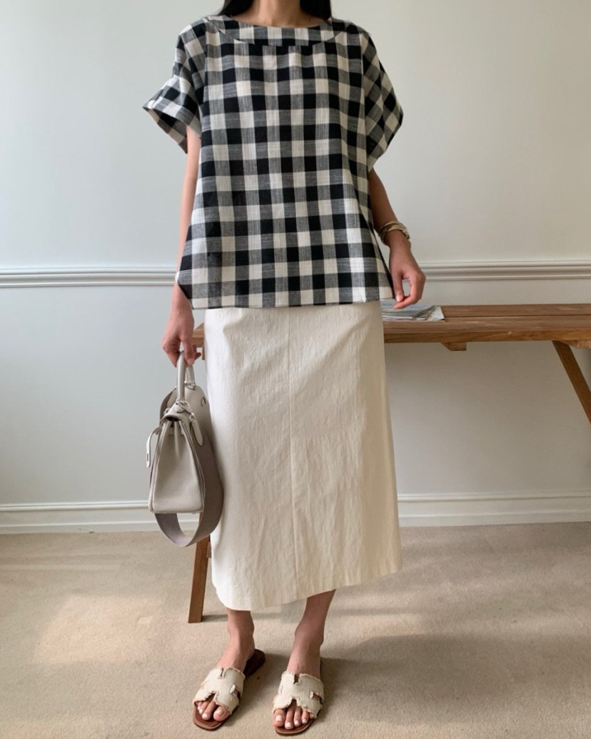 Gingham linen blouse