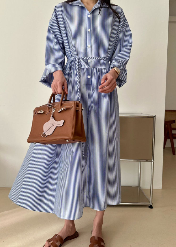 Wrinkle-free striped shirt dress