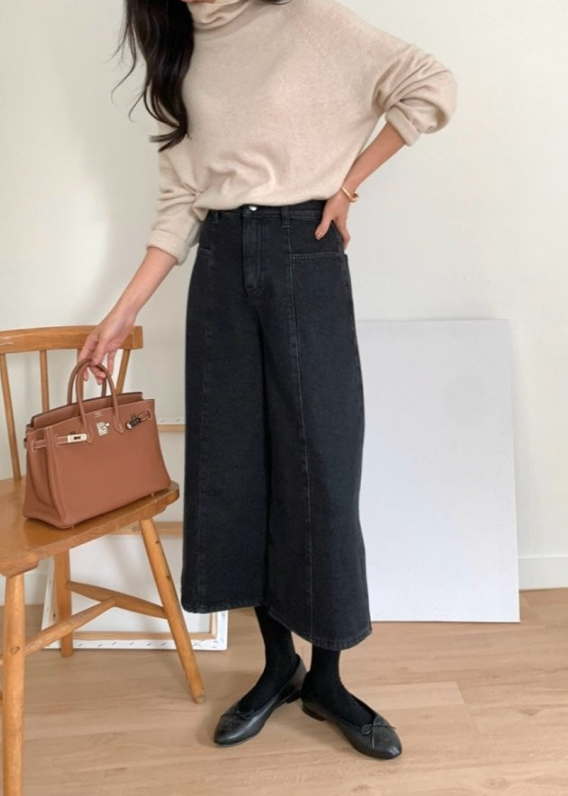 (F/W) Winter cropped black jeans
