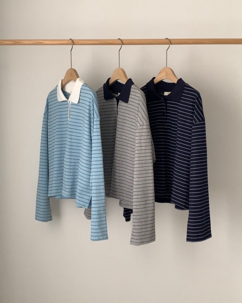 Round collar striped tee