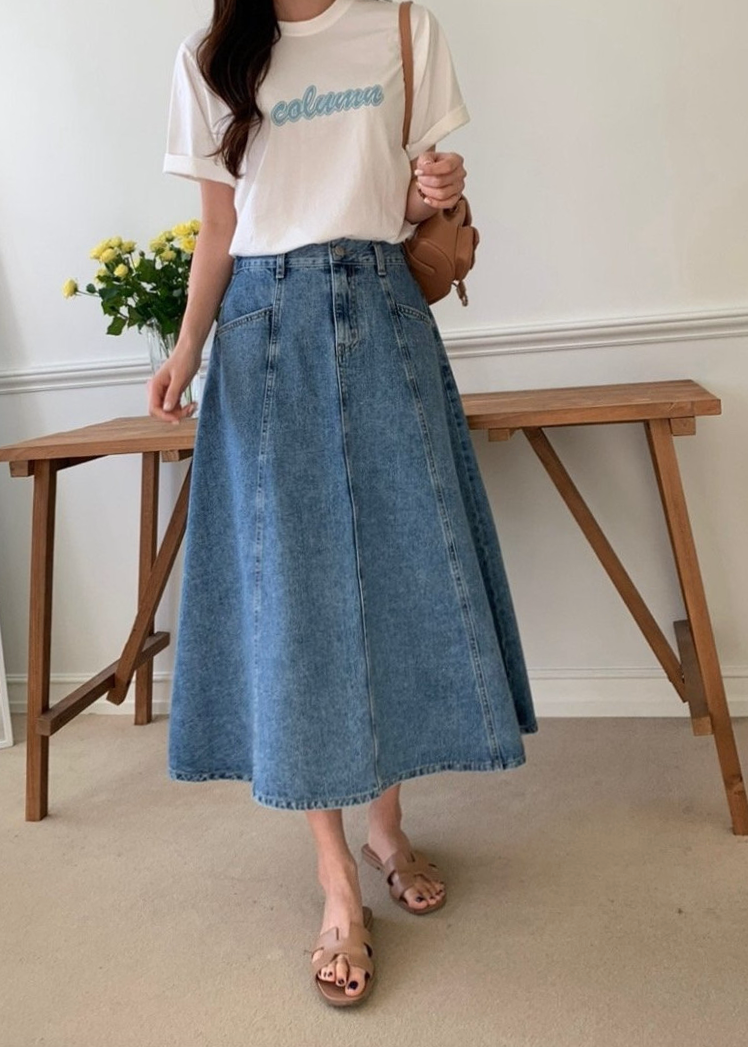 A line stitch denim skirt