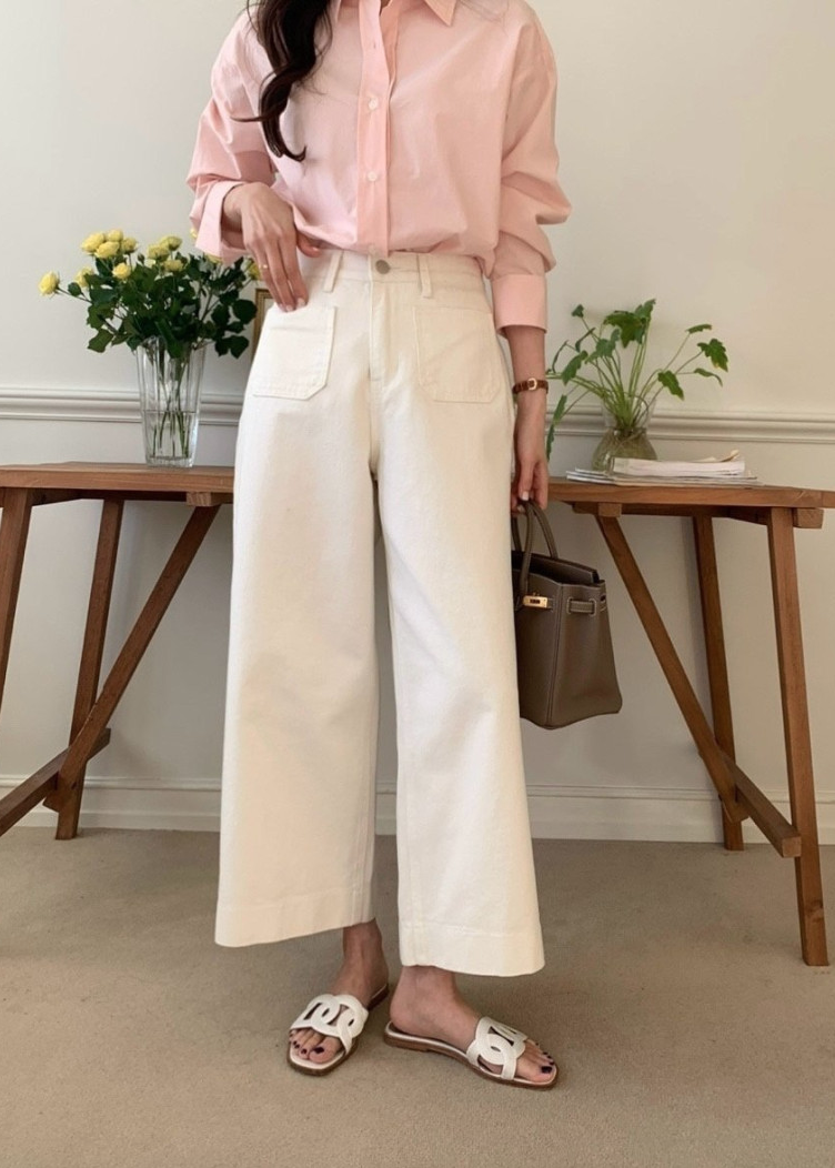 Ivory cotton wide pants