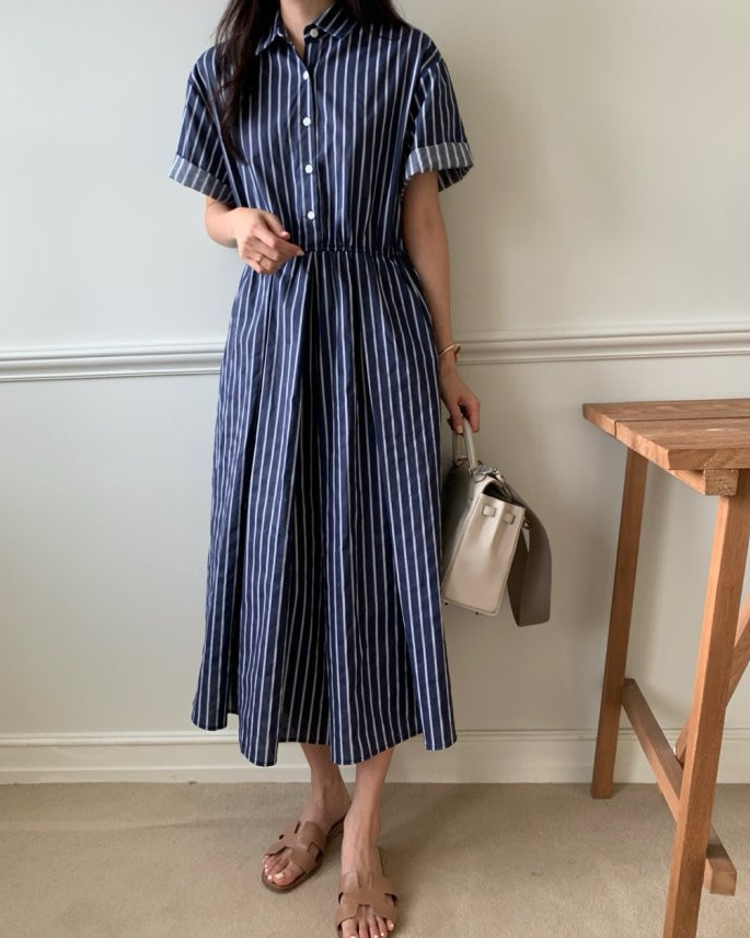 Half open striped dress