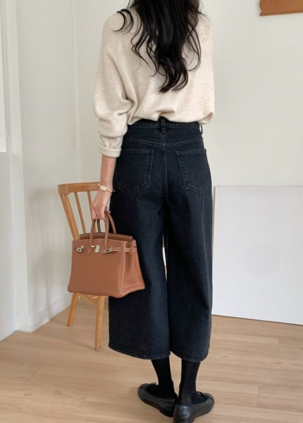 (F/W) Winter cropped black jeans