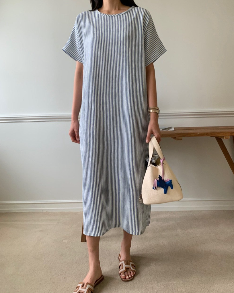 Soft seersucker striped dress