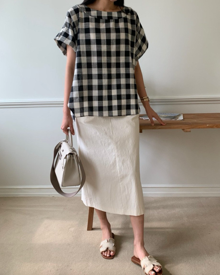 Gingham linen blouse