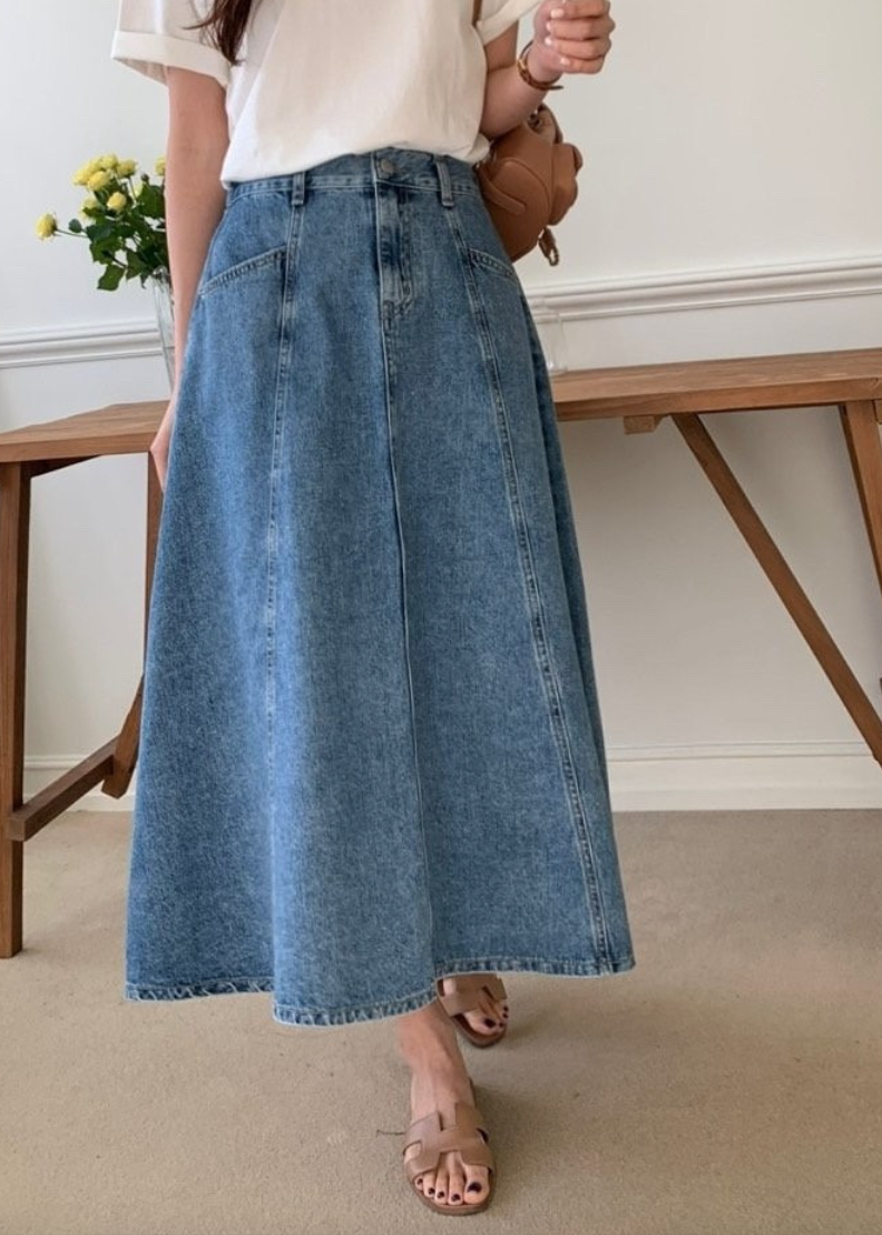 A line stitch denim skirt