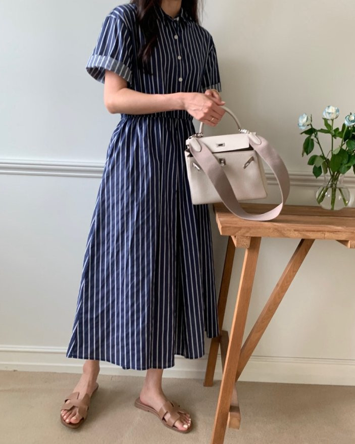 Half open striped dress