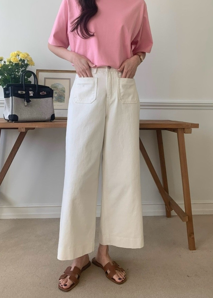 Ivory cotton wide pants
