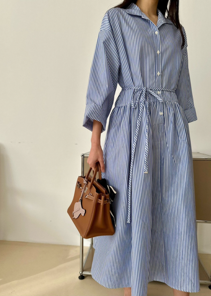 Wrinkle-free striped shirt dress