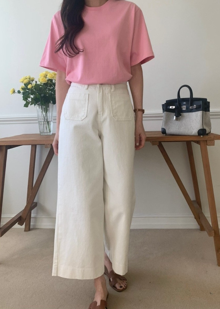 Ivory cotton wide pants