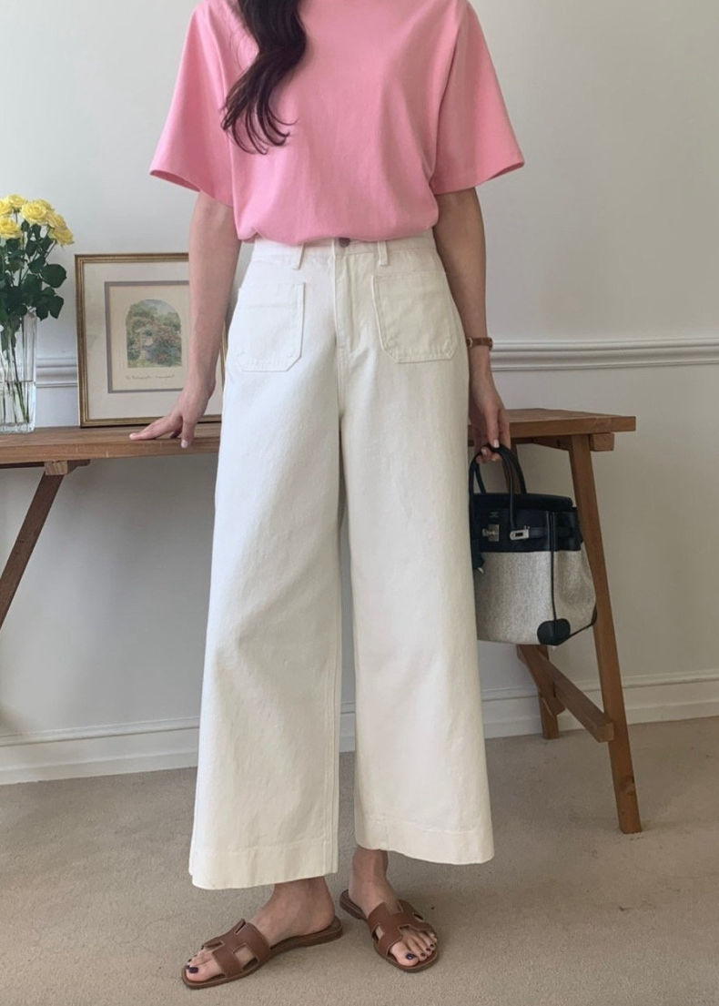 Ivory cotton wide pants