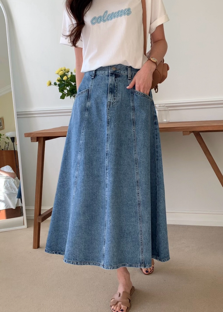 A line stitch denim skirt