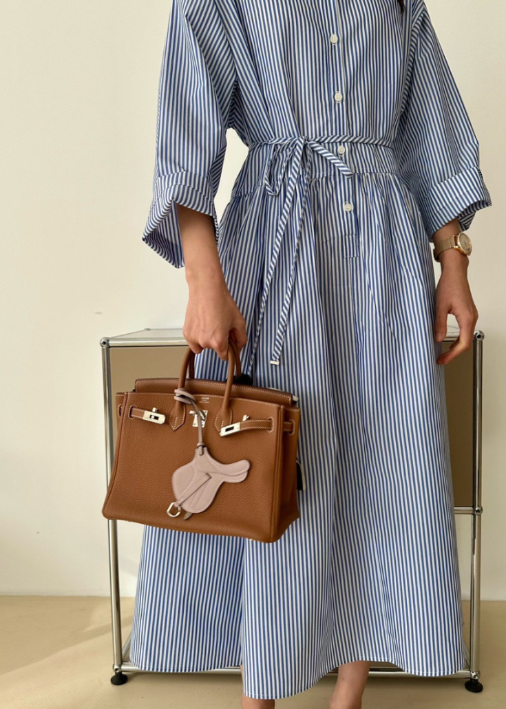 Wrinkle-free striped shirt dress
