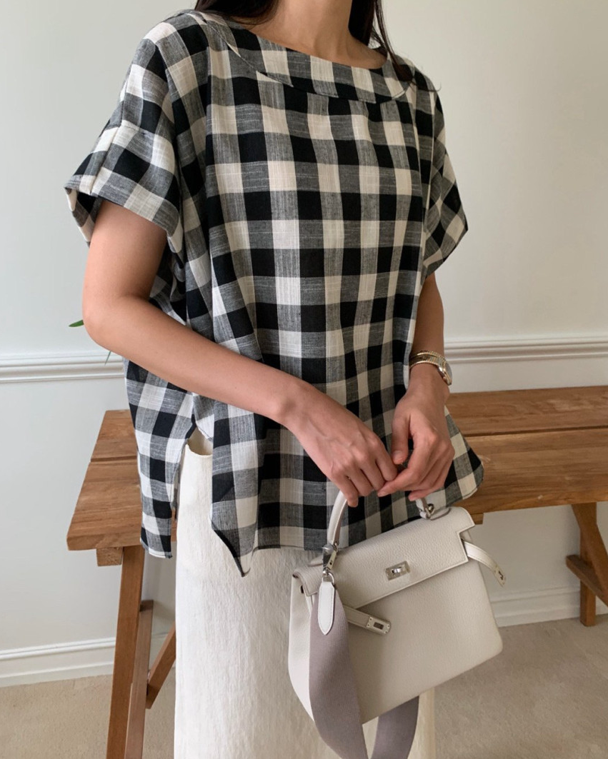 Gingham linen blouse