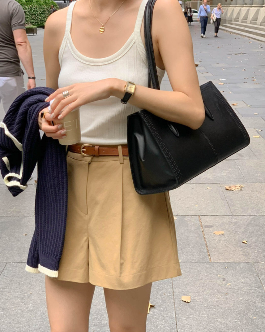Pintuck shorts with belt