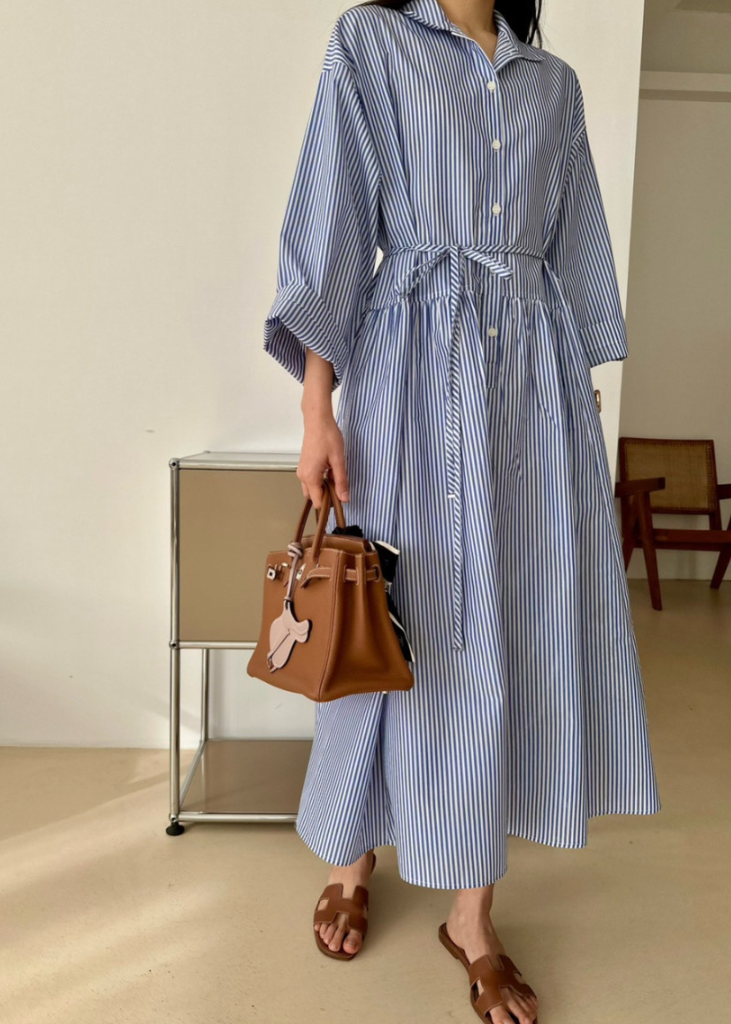 Wrinkle-free striped shirt dress