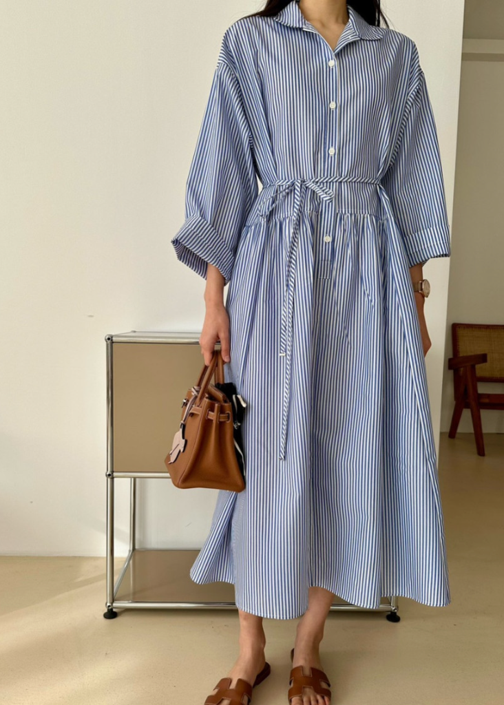 Wrinkle-free striped shirt dress