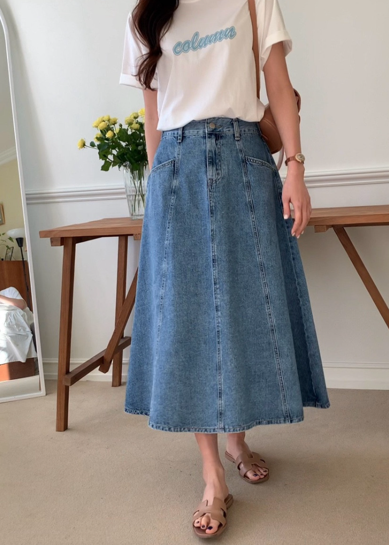 A line stitch denim skirt
