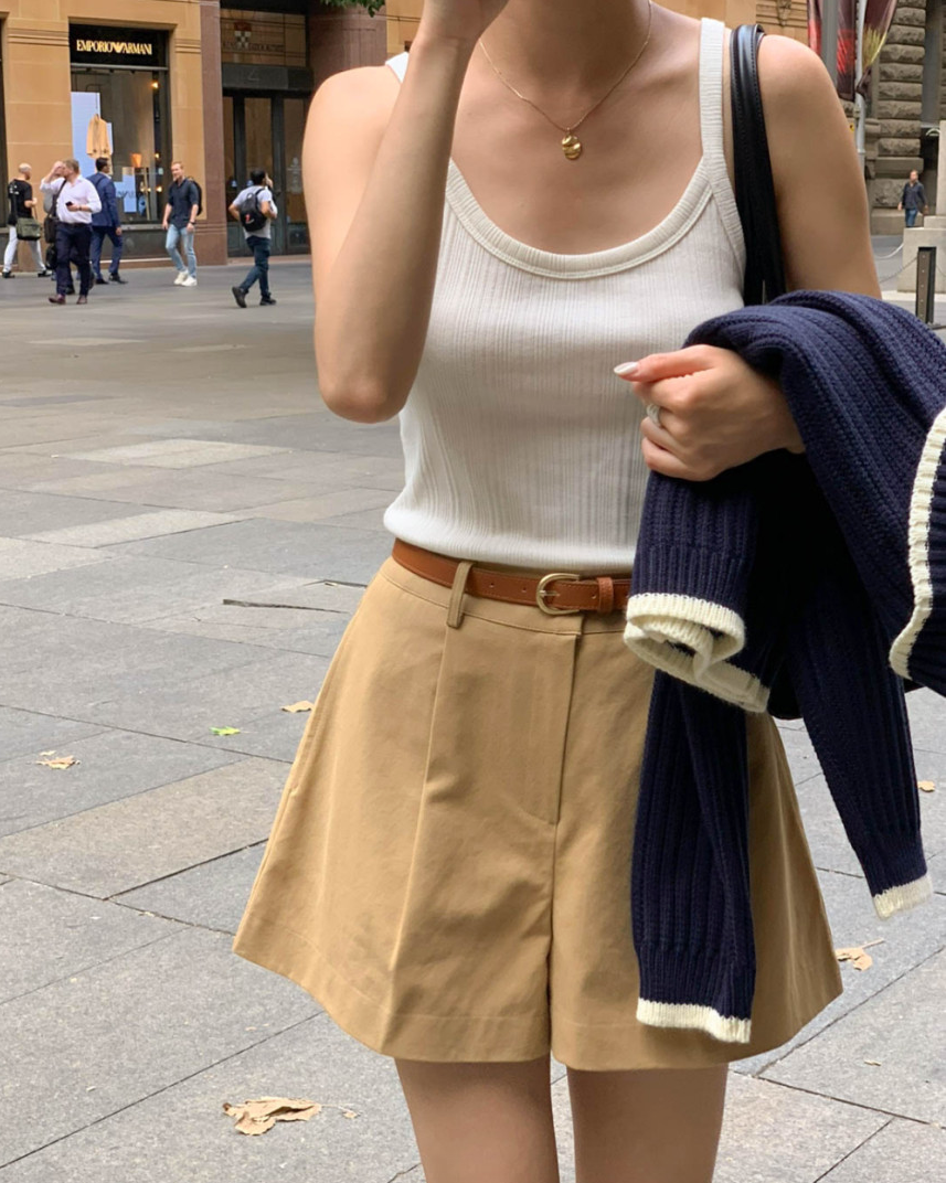 Pintuck shorts with belt