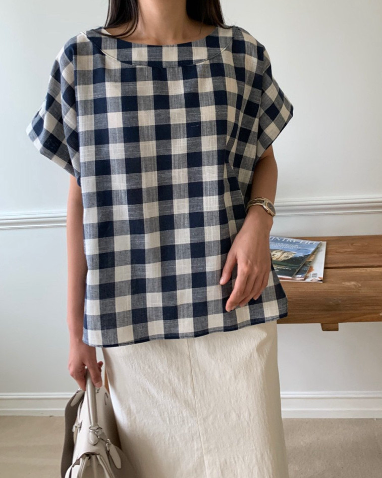 Gingham linen blouse