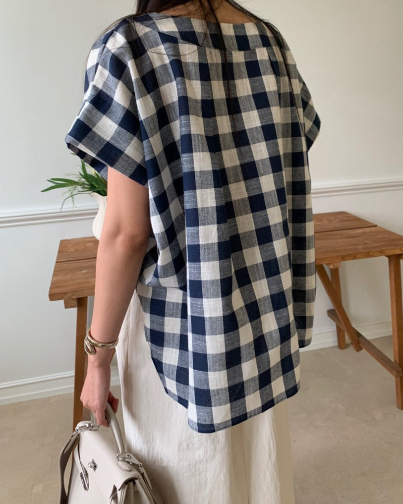 Gingham linen blouse