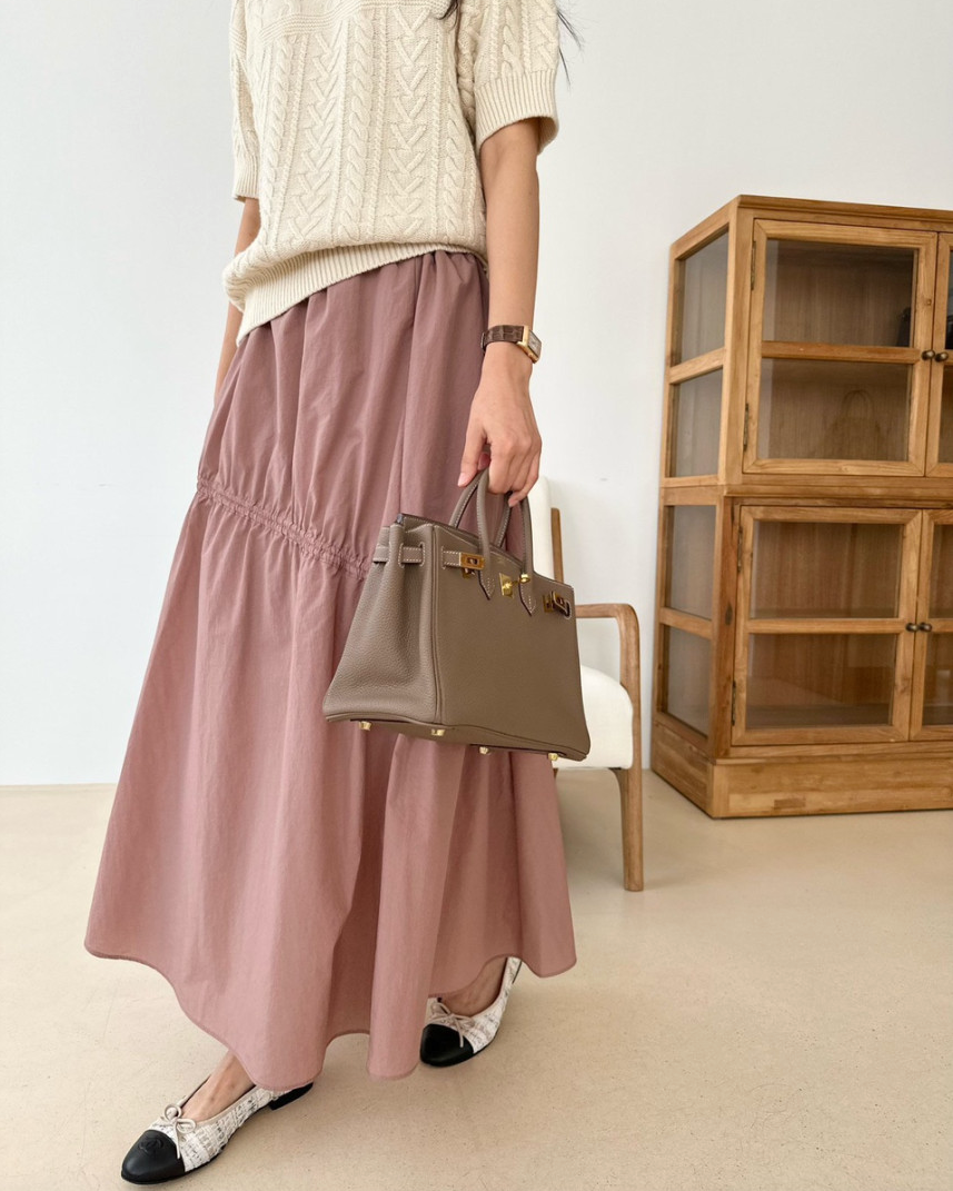 Nylon shirring skirt