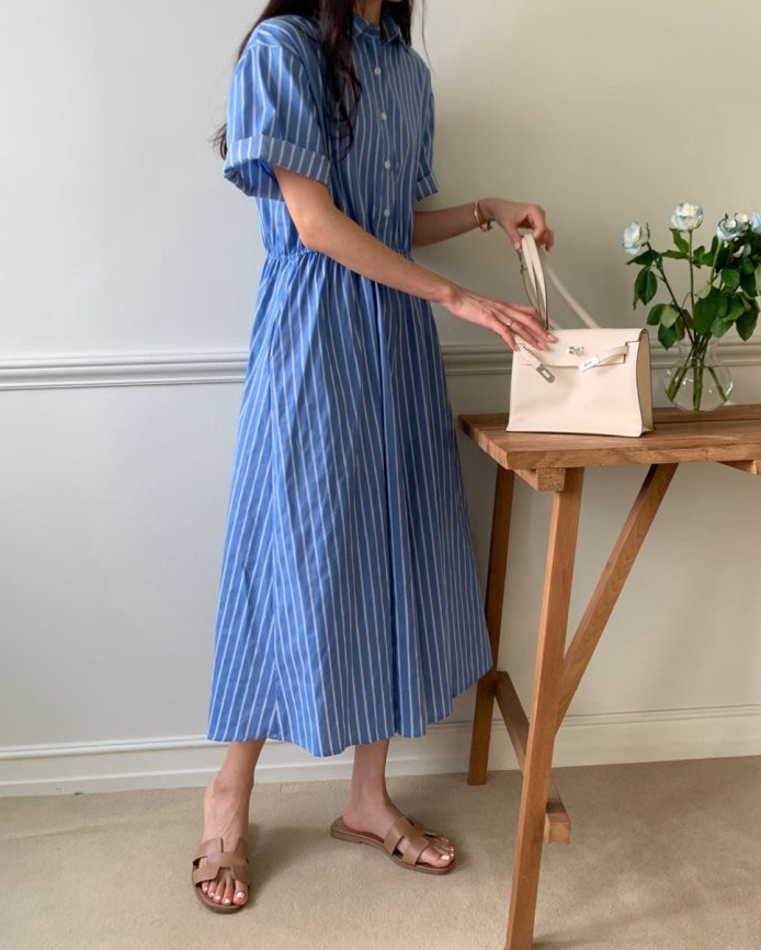 Half open striped dress