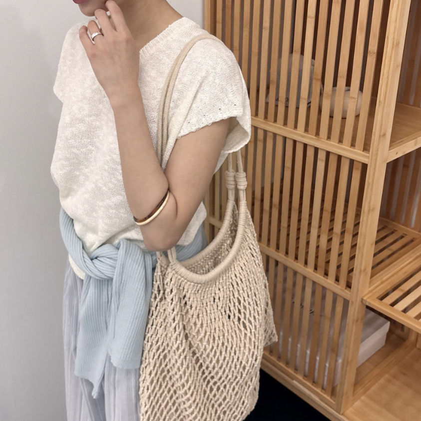 V neck slub knit top