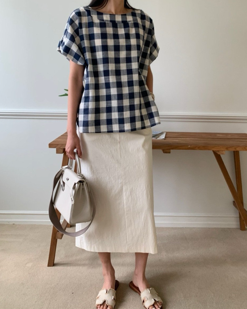 Gingham linen blouse