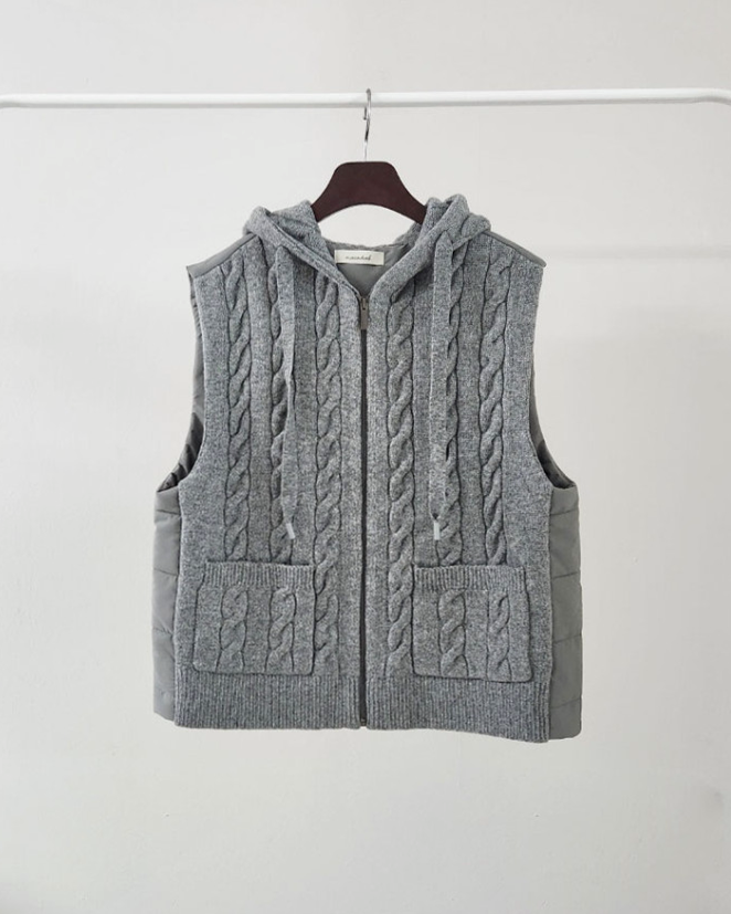 (F/W)Cable-Knit Quilted Vest