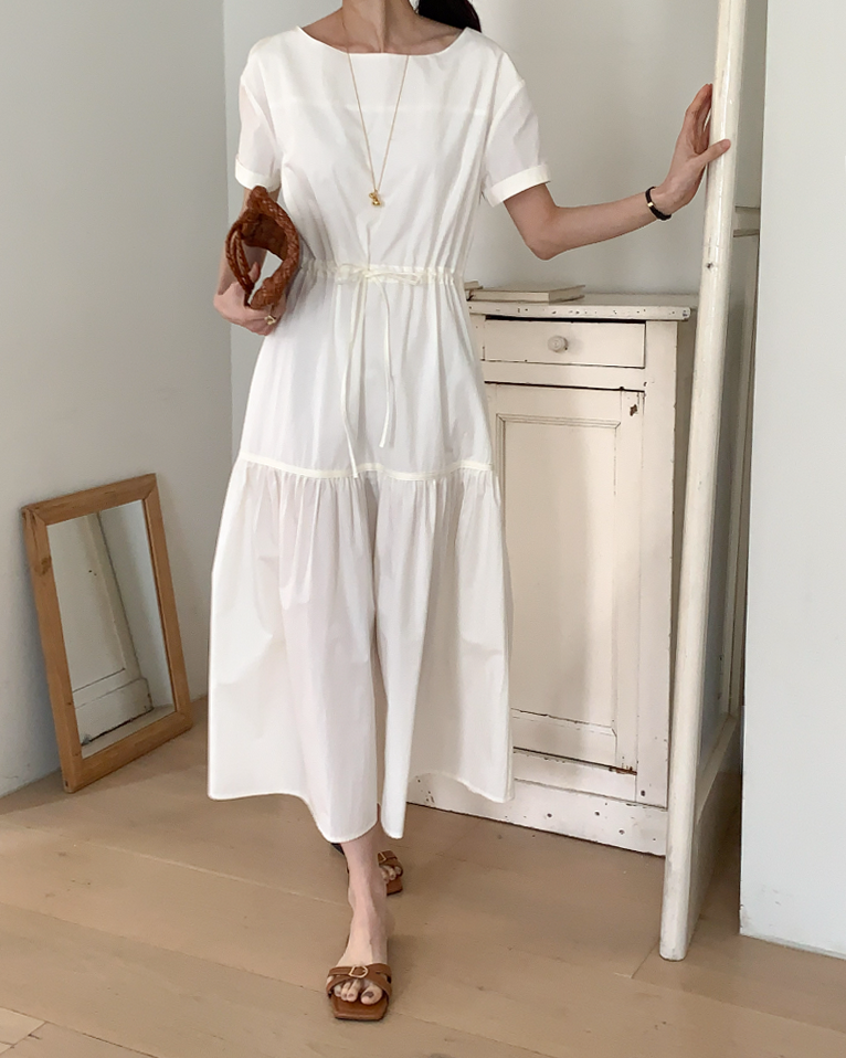 Boat-neck Tiered dress