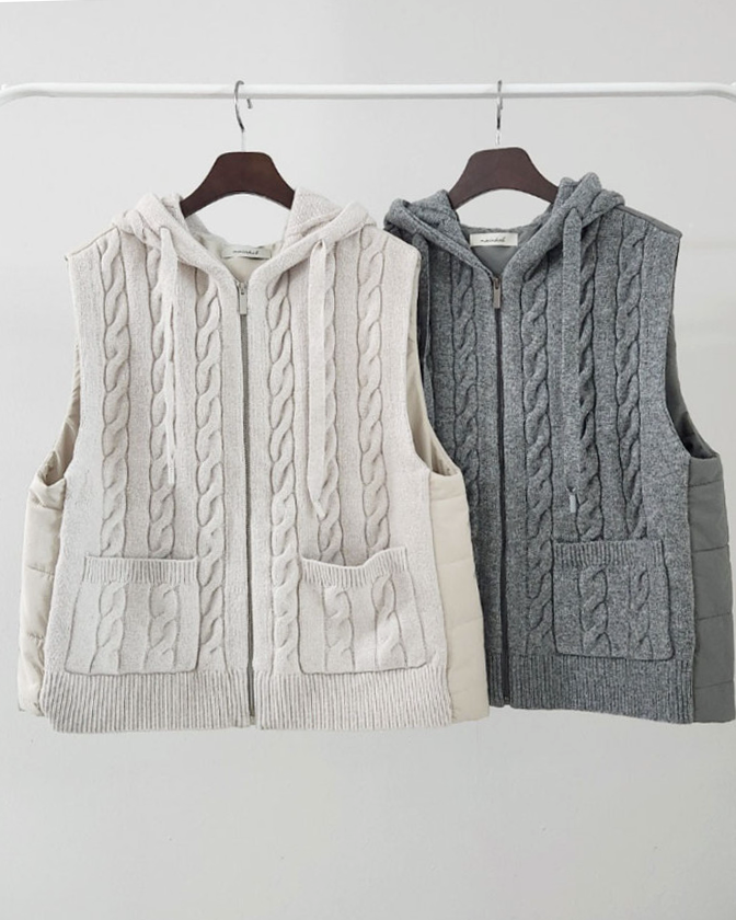(F/W)Cable-Knit Quilted Vest