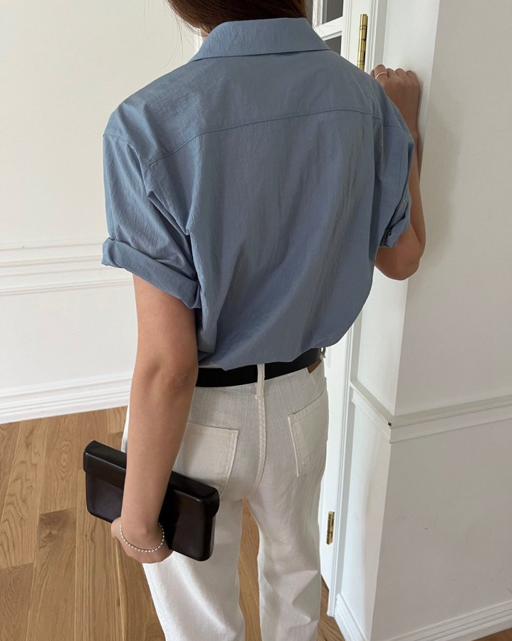 Nylon roll up sleeve shirt