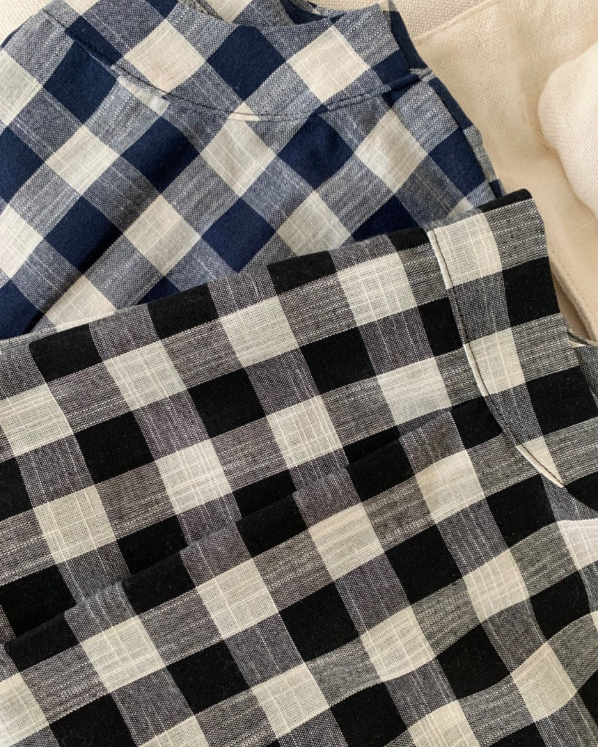 Gingham linen blouse