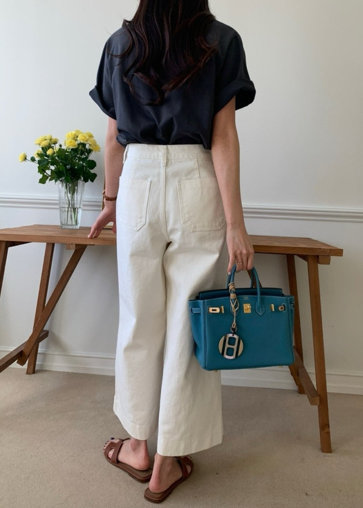Ivory cotton wide pants