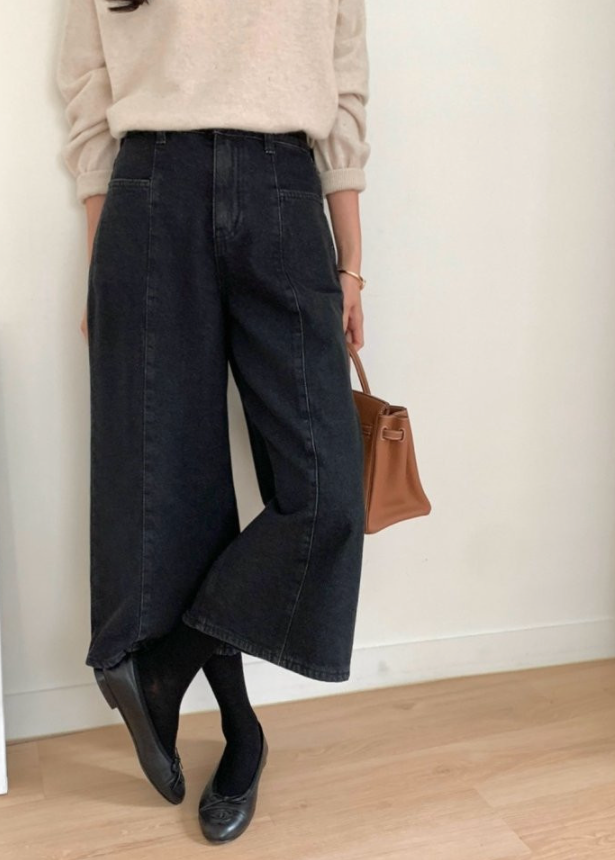 (F/W) Winter cropped black jeans