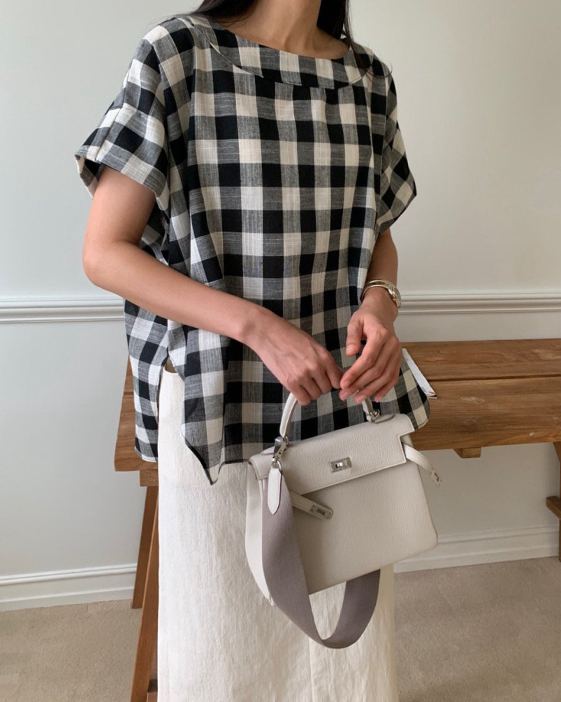 Gingham linen blouse