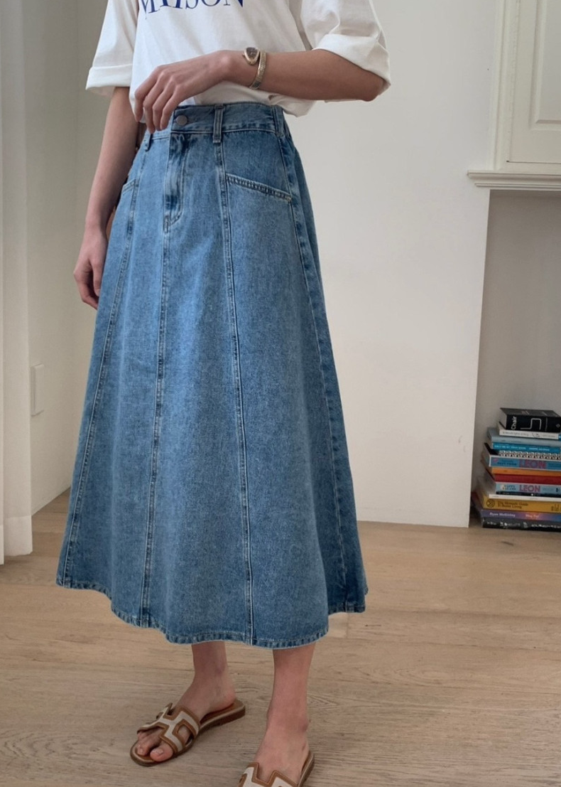 A line stitch denim skirt