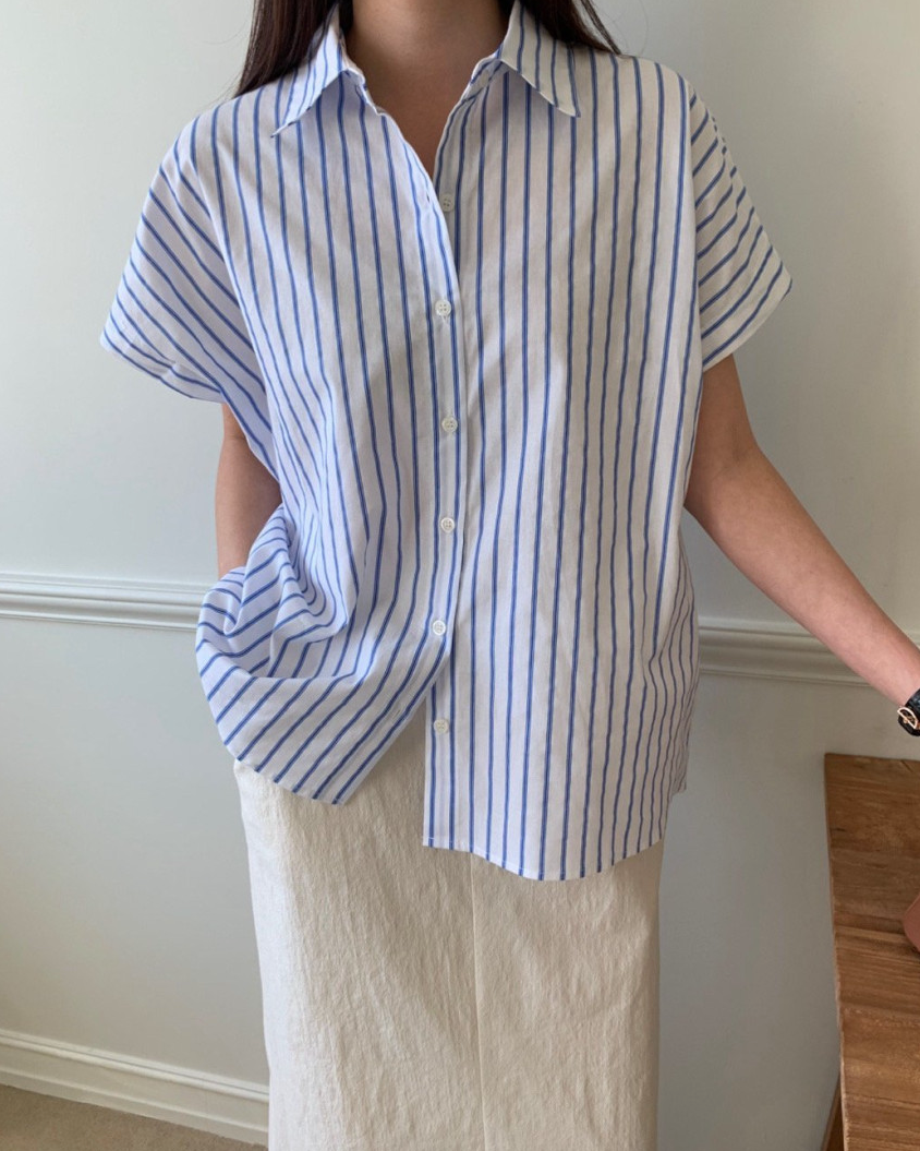 Back gathered striped blouse