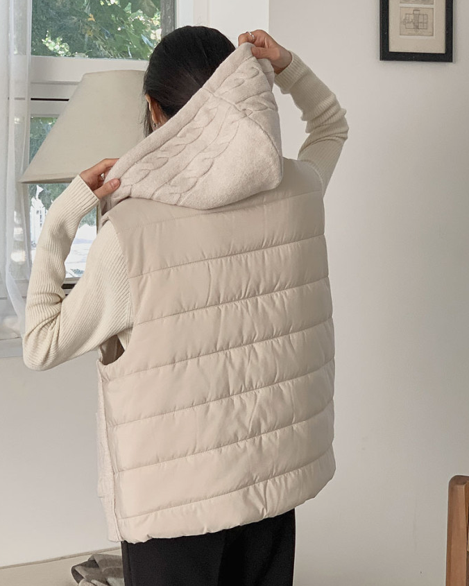 (F/W)Cable-Knit Quilted Vest