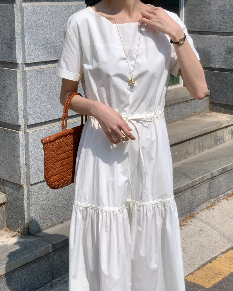 Boat-neck Tiered dress
