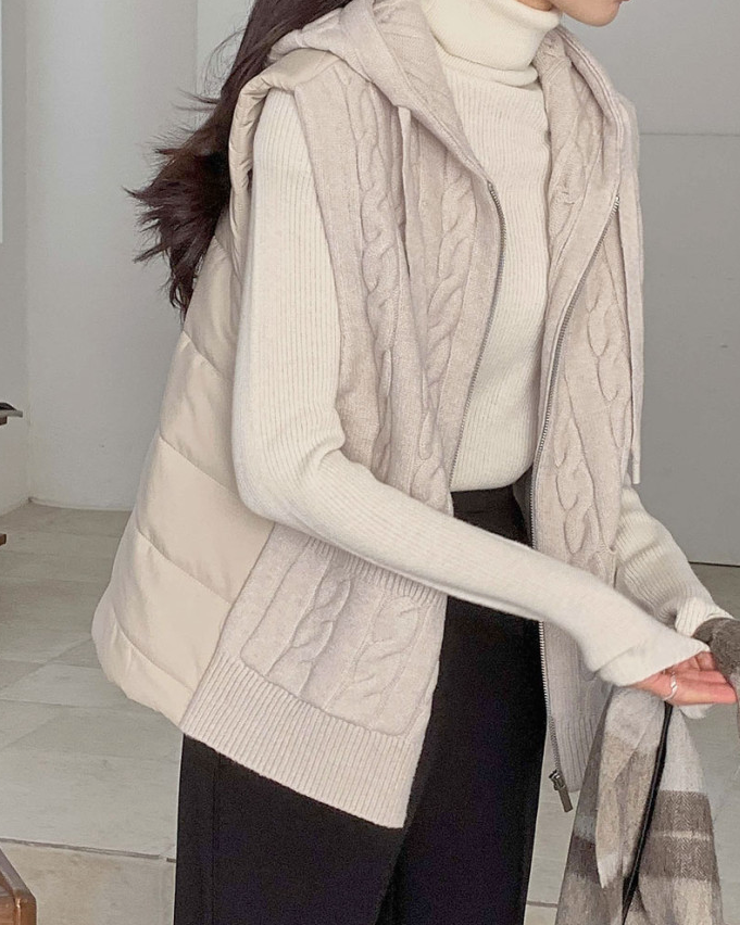 (F/W)Cable-Knit Quilted Vest