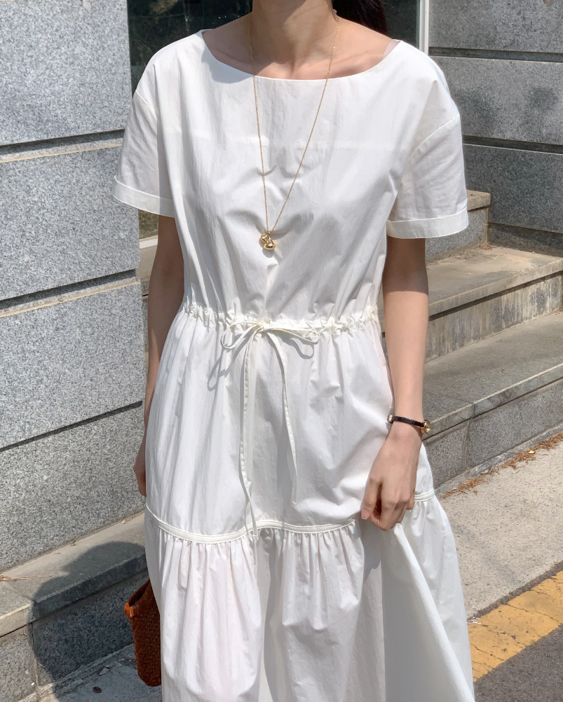 Boat-neck Tiered dress