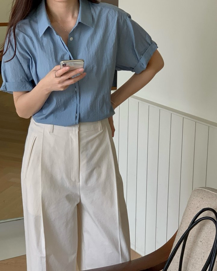 Nylon roll up sleeve shirt