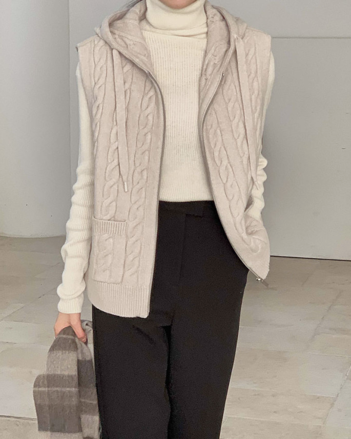 (F/W)Cable-Knit Quilted Vest