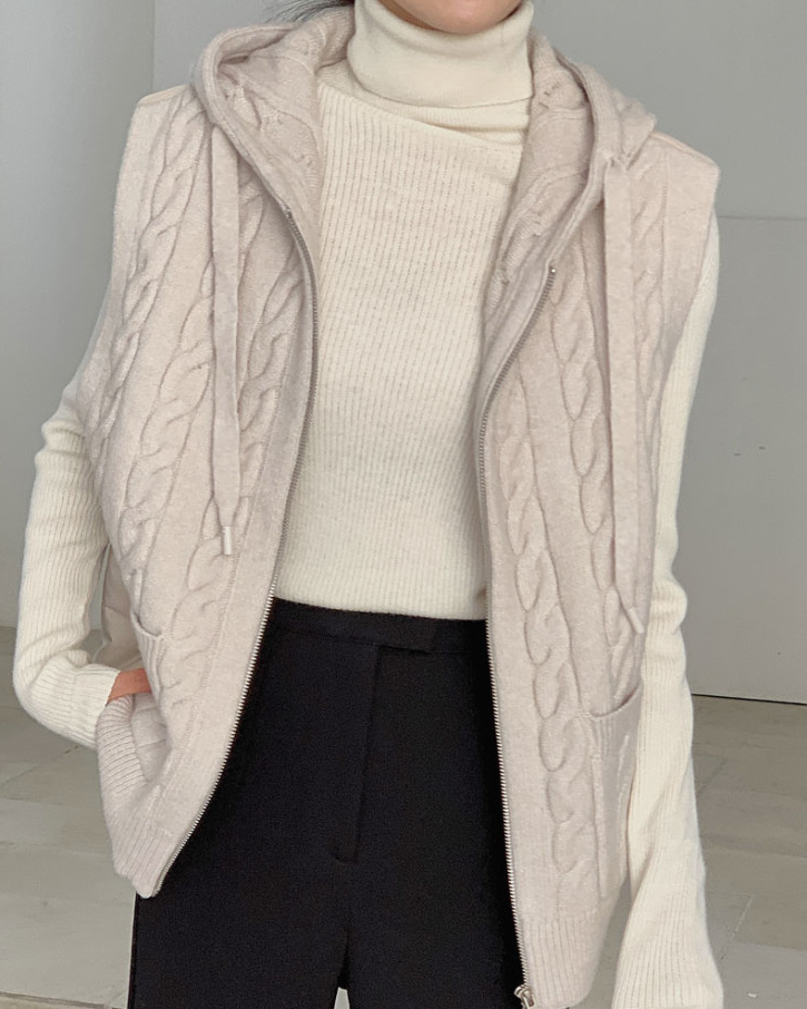 (F/W)Cable-Knit Quilted Vest