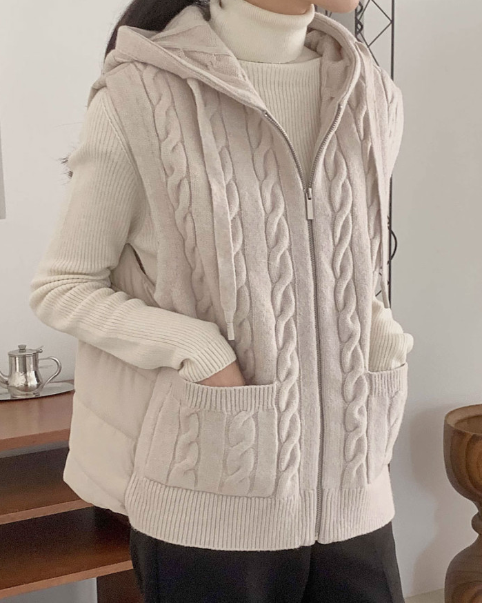 (F/W)Cable-Knit Quilted Vest