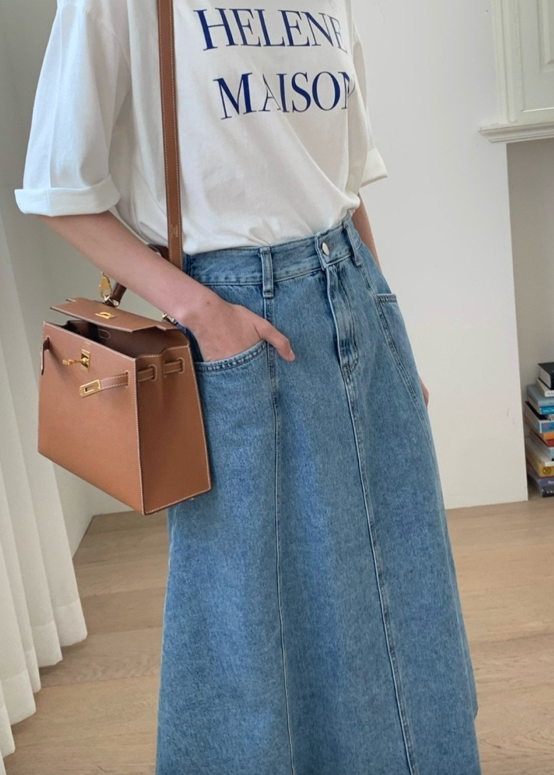A line stitch denim skirt