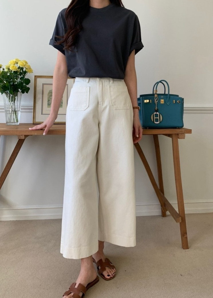 Ivory cotton wide pants